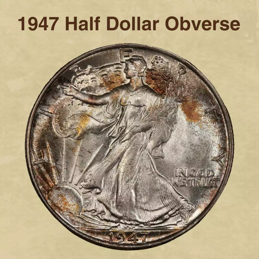 1947 Walking Liberty half dollar clipped planchet error showing curved void in coin rim